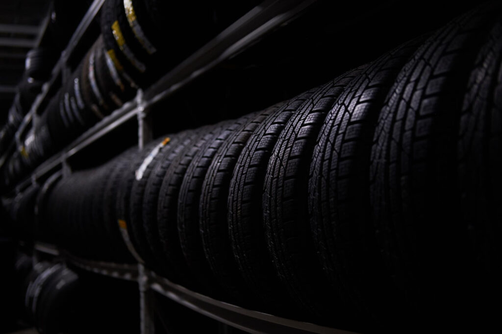 Tyres stored neatly in a storage